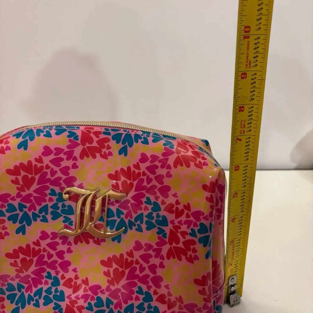 Juicy Couture PVC Cosmetic Makeup Wedge Bag Multi Hearts w/bottle NWT